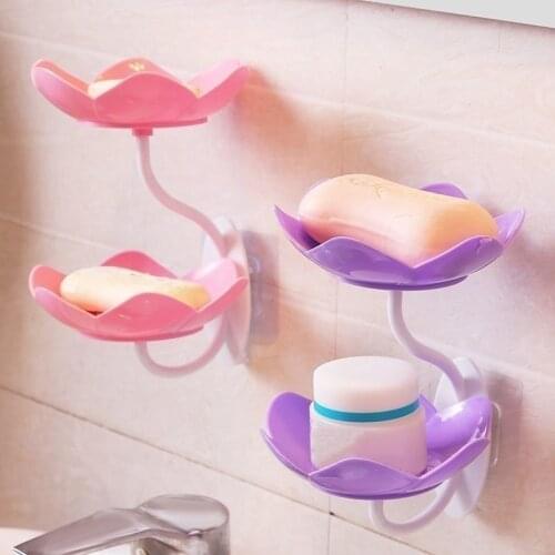 Perforated Free Soap Dish Lotus Double Drain Wall-mounted Soap Holder Laundry Creative Multifunction Shelf Bathroom Accessories