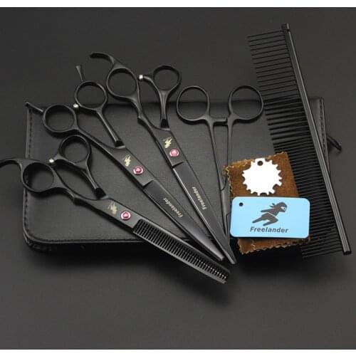 7 inch Hair Cutting+Thinning+Curved Shears 440C Straight Scissors 4PCS Set +comb +Case Professional Pet Dog Grooming Scissors