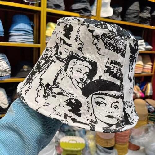 New Korean Fashion Printed Adjustable Bucket Hat Unisex Hip Hop Snapback Hat Fishing Hat Sun Hats For Women Baret Peaky Blinders