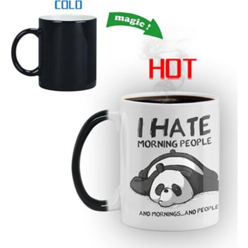 New 350mL Funny I HATE MORNING PEOPLE Magic Coffee Mug Creative Cute Lazy Panda Color Changing Ceramic Cup Best Gift for Friends