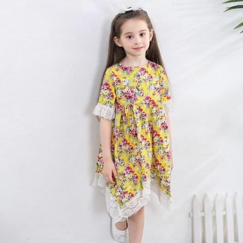 Girls Dress Summer Princess Dress Half Sleeve Cotton Print Floral Lace Toddler Girl Clothes Kids Dresses For Girls Robe Fille