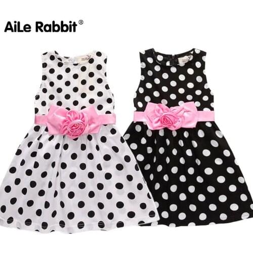 New Stylish Kids Toddler Girls Princess Dress Sleeveless Polka Dots Bowknot Dress Black White Top Quality K1