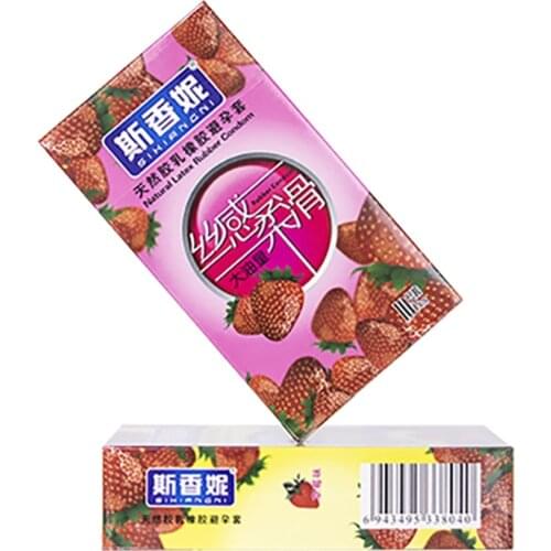 10 Pcs/Box Strawberry flavor Condoms Sex Products Women Vaginal Stimulation Condom Men Full Oil Ultra-thin Smooth Penis Sleeve