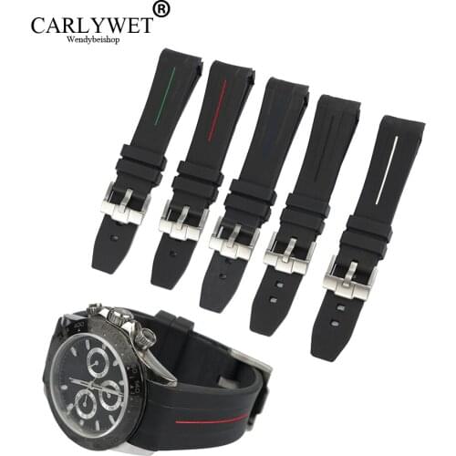 CARLYWET 20mm High Quality Rubber Watch Band Strap With Silver Steel Buckle For Rolex Daytona GMT Vintage Submariner
