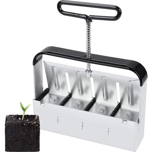 Manual Quad Soil Blocker with Comfort-Grip Handle, Create 2" Soil Block for Seedlings, Cuttings, Greenhouses