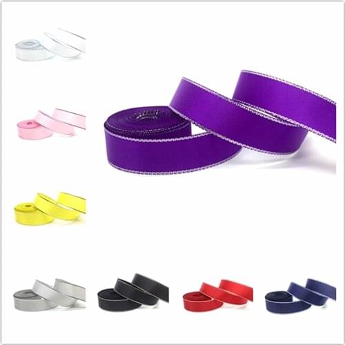 5 Yards 5/8" 15mm Ribbon Wedding Party Decoration Handmade Silver Metallic Edge Satin Ribbon Gift Wrapping Hair Bows DIY
