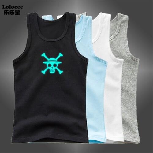 Tank Top Kids One Piece Glowing Vest Boys Luminous Singlet Summer Anime Sleeveless Shirt Cartoon Streetwear Fitness Luffy Tee