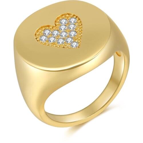 Hip Hop Big Love Heart Ring For Women Charming Gold Color Copper Punk Rock Statement Cz Zircon Crystal Ring Fashion Jewelry