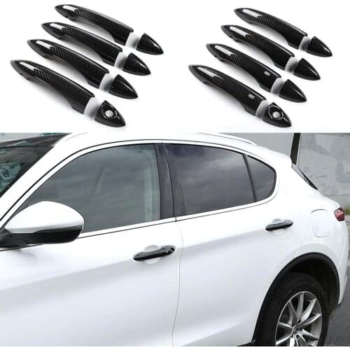 YAQUICKA Carbon Fiber ABS 8Pcs/set Car Exterior Door Handle Grab Cover Trim Sticker Styling For Alfa Romeo Giulia Stelvio 2017