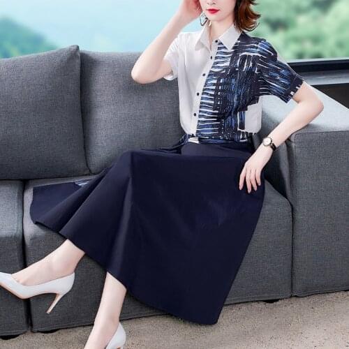 2021 Office Lady White Blue Midi Two Piece Dresses Summer Casual 3XL Plus Size Shirt Dress Elegant Bodycon Party Women Vestidos