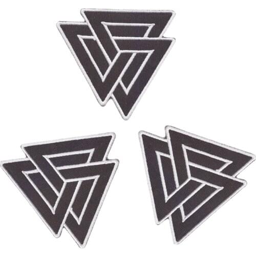 10 PCS VALKNUT trigon PATCH iron-on embroidered NORSE VIKING ODIN PAGAN SYMBOL BLACK morale tactical