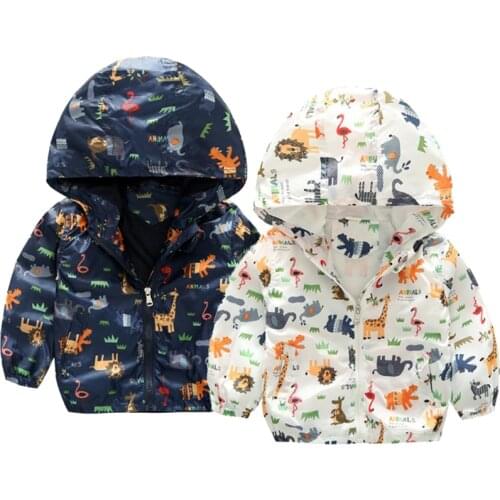 2 Colours Cute Cartoon Kids Jacket Thin Style Polyester Girls Coat Casual Hooded Zipper Girls Jackets 1-5 Years Baby Boy Clothes