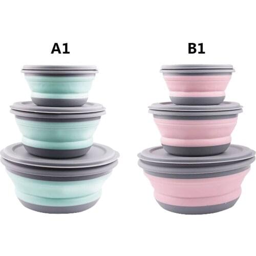 3pcs/set Portable Silicone Folding Bowl Telescopic Collapsible Salad Dish Food Bowl for Kitchen Outdoor Camping Tableware