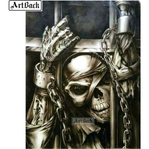 5d, full square, round, diamond painting skull, prison, landscape, death canvas, diamond mosaic, embroidery art