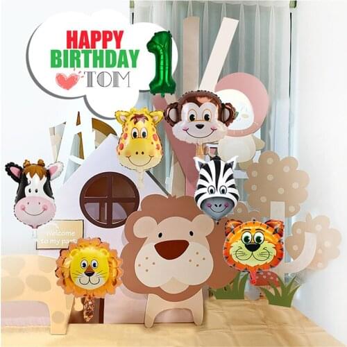 7pcs Animal Safari Number Party Balloon Set Green Digital Balloons For Kids Birthday Jungle Party Aniaml Forest Party Decoration