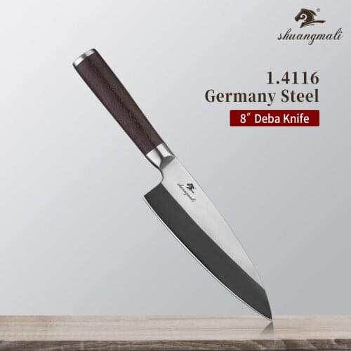 8 Inch Japanese Cooking Deba Salmon Knife Germany Carbon Steel Kitchen Chef Salmon Knives Cleaver Fish Slicing Filleting Knife