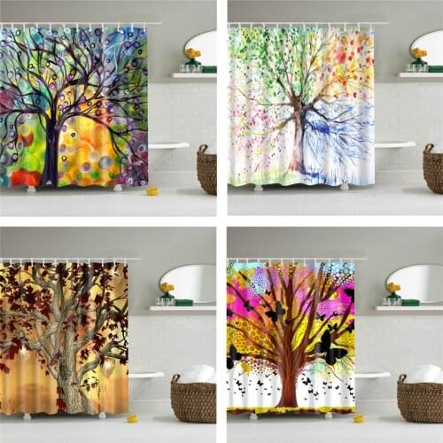 Abstract Trees Shower Curtain High Quality Boho Home Decor Washable Bath Curtains Bathroom Polyester Fabric Screen With Hooks
