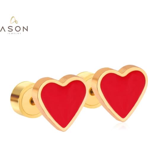 ASONSTEEL Red/Pink Heart Screw Stud Earring for Women/Girl/Child Ear Piercing Stainless Steel Earring Jewelry Christmas Party