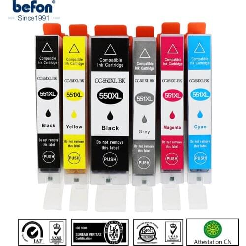 Befon X6 with Grey Cartridge Replacement for Canon PGI550 CLI551 PGI 550 CLI 551 PGI-550 XL Ink Cartridge PIXMA IP7250 MG5450
