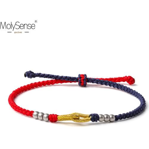 MolySense Handmade Tibetan Silver Beads Metal Thread Lucky Rope Infinite Knot Bracelet & Bangles For Women Men Bracelets