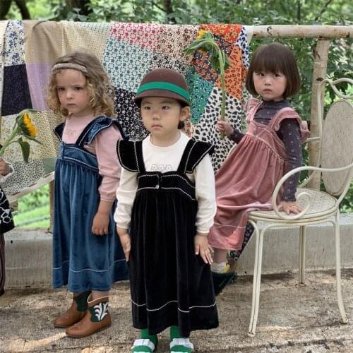 Childrens Clothing 2021 Autumn and Winter New Korean Childrens Ruffled Vest Skirt Girls Velvet Vest Skirt