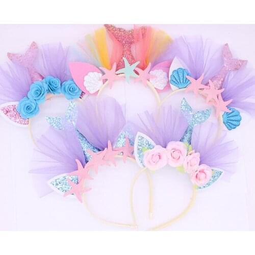 Childrens headwear gold powder mermaid headband Beach theme party series hair accessories holiday party starfish flower headban