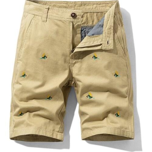Fad Summer Animal Embroidery Mens Baggy Multi Pocket Military Cargo Shorts Male Cotton Khaki Mens Tactical Shorts Short Pants