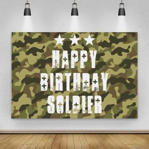 Retired Soldier Happy Birthday Photography Backdrops Camo Pattern Board Army Fans Party Backgrounds For Photo Studio