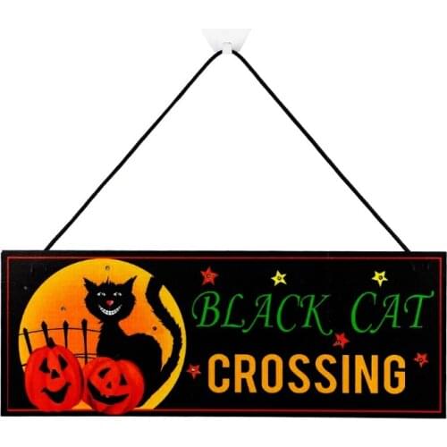 Halloween Hanging Sign LED Lighted Pumpkin Black Cat Crossing Decorations Party Home Wall Door Window Pendant