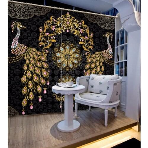 Classic Luxury Blackout Curtains 3D Window Curtain For The Living Room Bedroom Hooks Peacock Decoration Curtains pillowcase