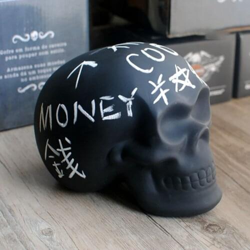 Black Skull Piggy Bank Creative DIY Chalk Doodling Funny Gothic Ceramic Ornaments Halloween Home Decorations Gifts for Kids