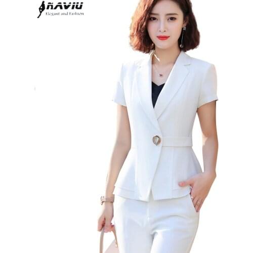 Fashion Women New Summer Pants Suit Business Temperament Short Sleeve Slim Blazer and Trousers Office Lady Work Wear