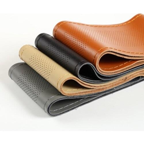 Top Genuine Leather Braid Steering Wheel Cover Automobile Braiding Covers On The Steering Wheel For Car Interior Accessories