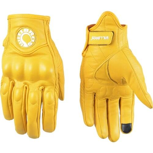 Willbros Leather Gloves Motorbike Scooter Motorcycle Street Moto Riding Motocross Yellow White Gloves For Men