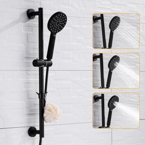 Black 3 Function ABS Hand Held Shower Head High Pressure Rain Shower Sprayer Set Wall Mount Slide Bar with Hook and Bracket