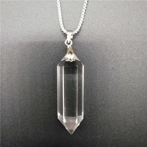 Natural White crystal pendant Double pointed Seven chakra crystal pendulum. Lady. Men pendant Manual cutting polyhedron
