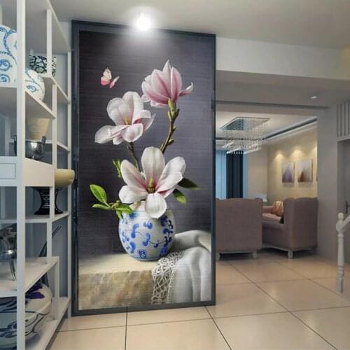 Custom Mural New Chinese Style Oil Painting 3D Vase Magnolia Flower Butterfly Entrance Living Room Corridor Decoration Wallpaper