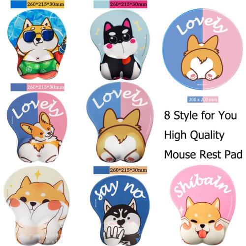 New 3D Mouse Pad Corgi Mouse Mat Non Slip Silicone Anime Dog Mousepad with Wrist Rest for Office