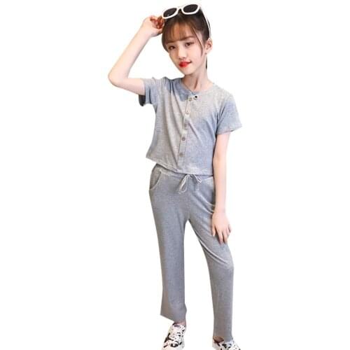 Teen Girls Clothing Solid Tshirt + Pants Girls Clothing Summer Children Clothes Girl Casual Style Childrens Clothing
