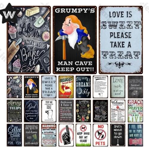 Shabby Grumpys Man Cave Keep Out Vintage Metal Plate Retro Style Poster Wall Stickers Metal Tin Signs Man Cave Bar Decor Plaque