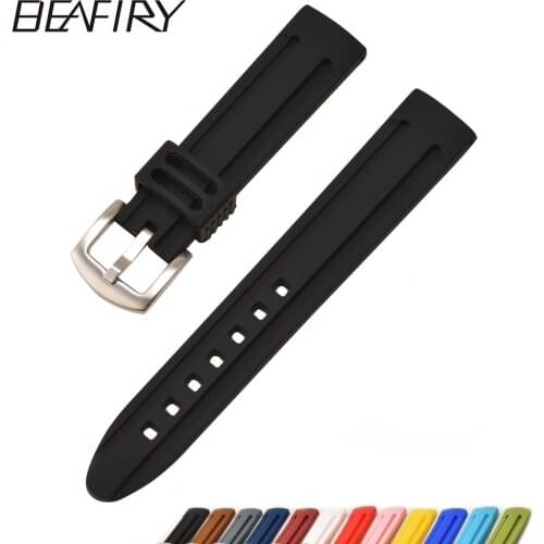 BEAFIRY Soft Silicone Rubber Watch Band Strap 18mm 20mm 22mm 24mm Waterproof Watchband Black White Blue for Men Women