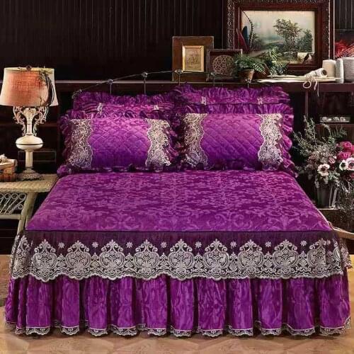 Luxury Thicken Velvet Quilted Bedspread Winter Quick Warm Plush Bed Skirt King Double Size Bed Cover Not Including Pillowcase