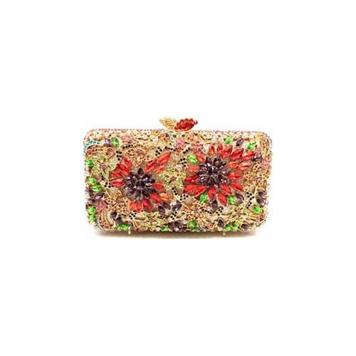 Handmade women Evening Bags Flower Crystal Designer Evening Clutch Bag women Wedding Party Purses&Handbags bolsa female red/gold