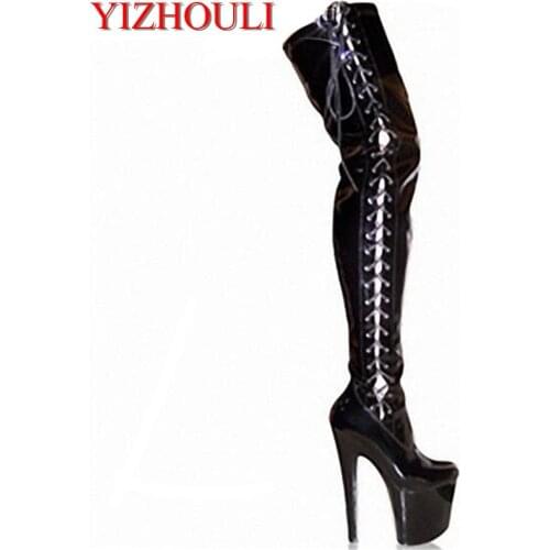 20cm high heels, skinny high-heeled boots, exotic dancer boots 8 inches sexy female gladiators to thigh-high boots