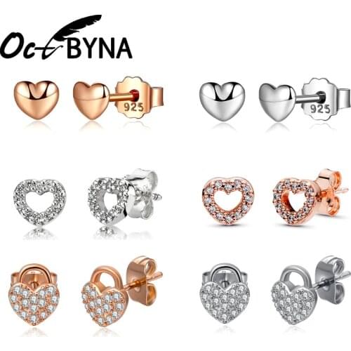 Octbyna Simple Lovely Heart Stud Earrings For Women High Quality CZ Brand Stud Earrings For Girl Gifts Jewelry Dropshipping