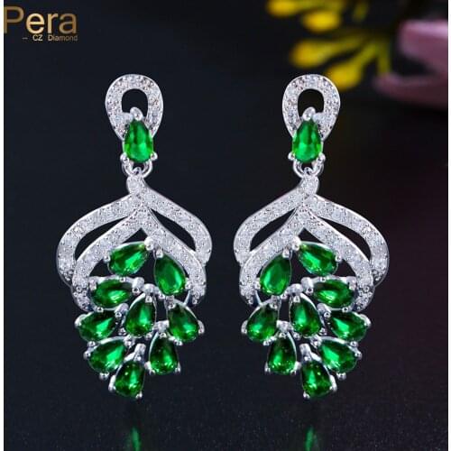 Pera Elegant Ladies Jewelry Accessories Big Grape Shape Green Cubic Zirconia Women Party Long Drop Earrings For Best Friend E007