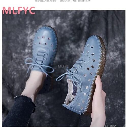 Womens shoes 2021 new loafers soft bottom hole shoes retro leather shoes casual breathable flat shoes