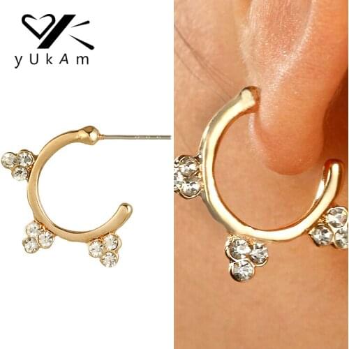 YUKAM Small Silver Color Gold Creole Hoop Earrings Half Circle Round Earrings Hanging Rhinestones Sunflower Earrings for Women