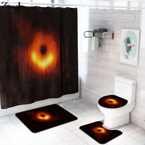 Black Hole Printed Shower Curtain Bath Mat Set Anti-slip Floor Carpet and Waterproof Shower Curtain Set Washable Floor Mats