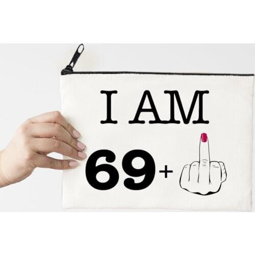 I Am 69 Flower Print Makeup Bag Printing Canvas Cosmetic Bag Organizer Bag Girl Beauty Bag Lady Clutch Kawaii Makeup